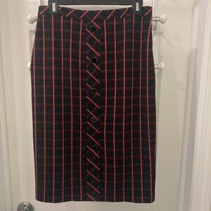 Ann Taylor | Black Skirt with Red Stripe & Criss Cross Detail | NWT | Size S